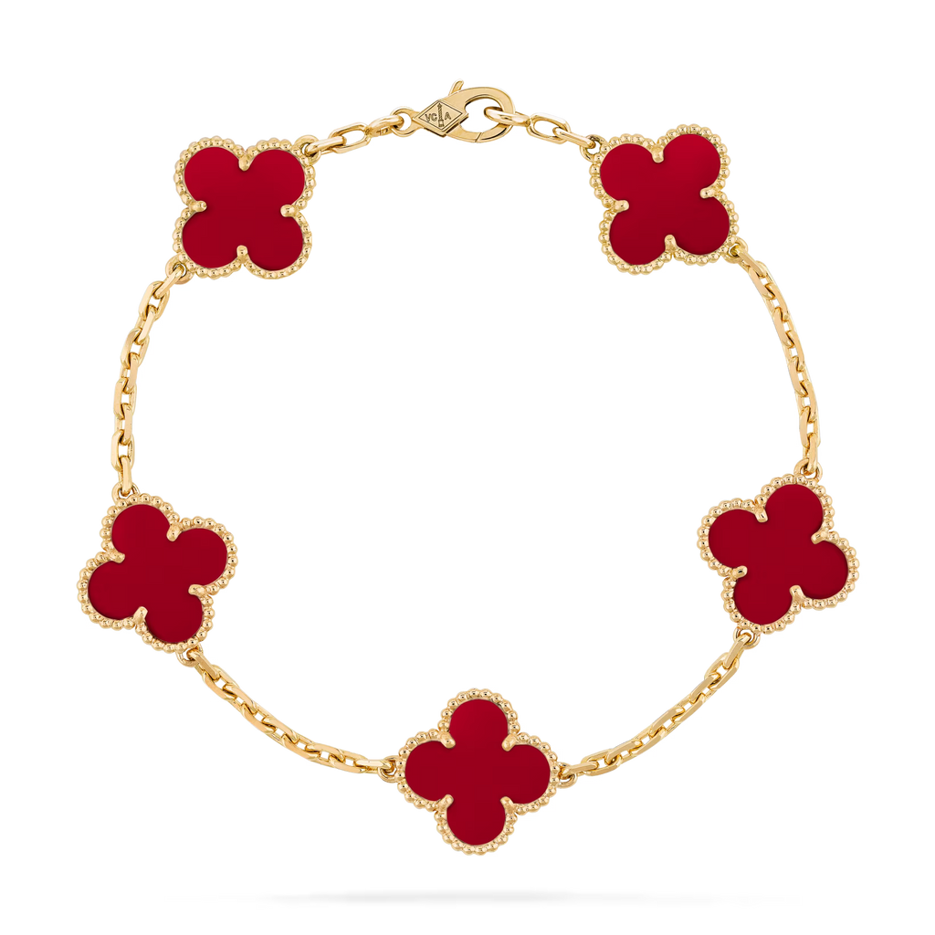 V&CA 18K Gold Plated with stamp Four Leaf Clover Bracelet, Lucky Link Bracelets Double-Sided Adjustable Design Jewelry for Women Girls Christmas Valentine's Day