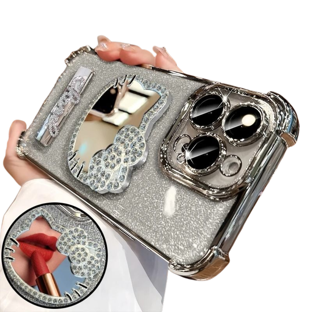 Kitty mirror suitable for iPhone 16 Promax phone case silever 15Plus/14 Airbag anti fall