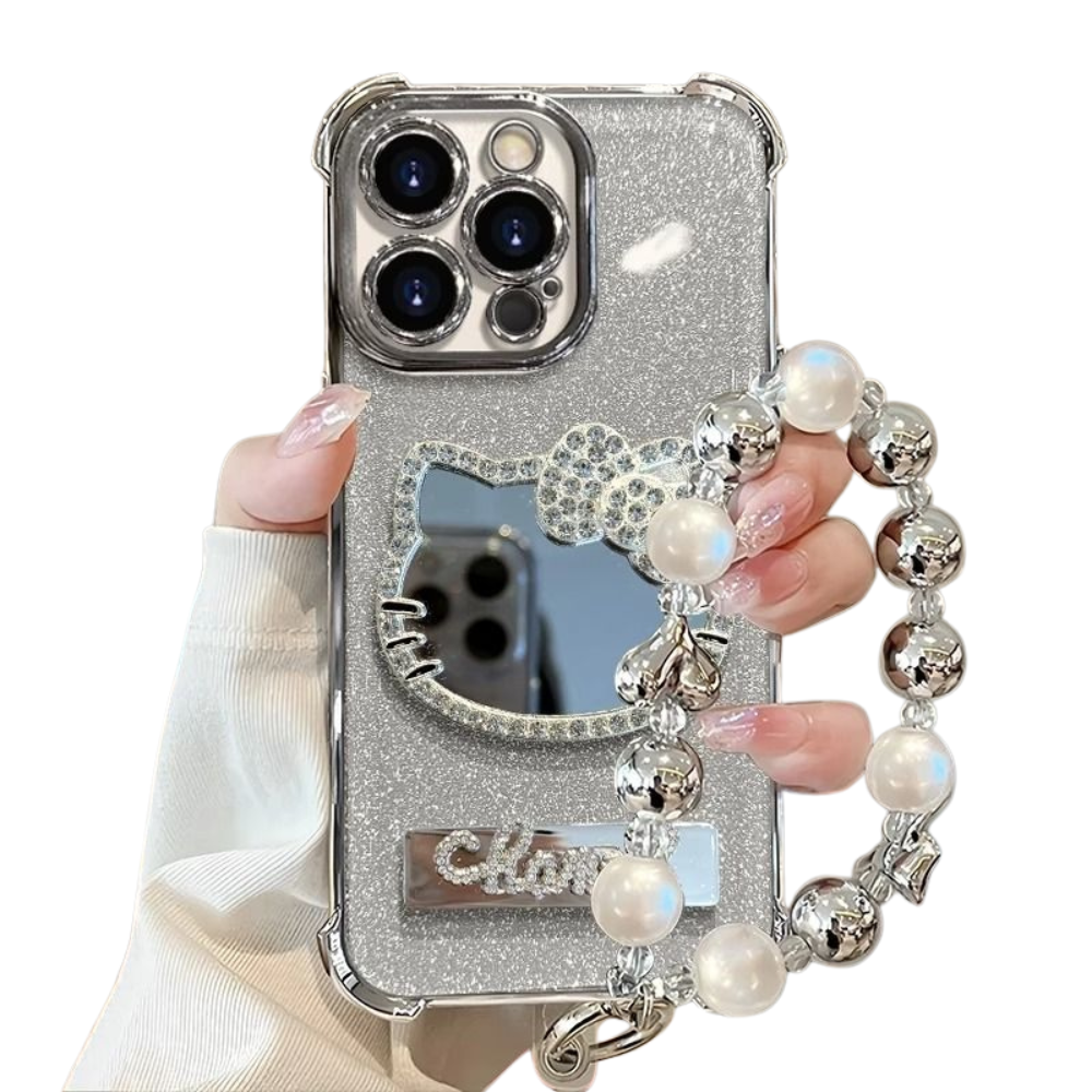 Kitty mirror suitable for iPhone 16 Promax phone case silever 15Plus/14 Airbag anti fall