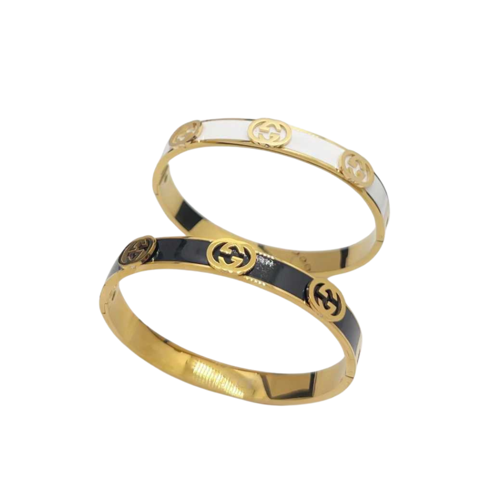 G&G HQ black / white bangle in gold waterproof bracelet never fade jewelry
