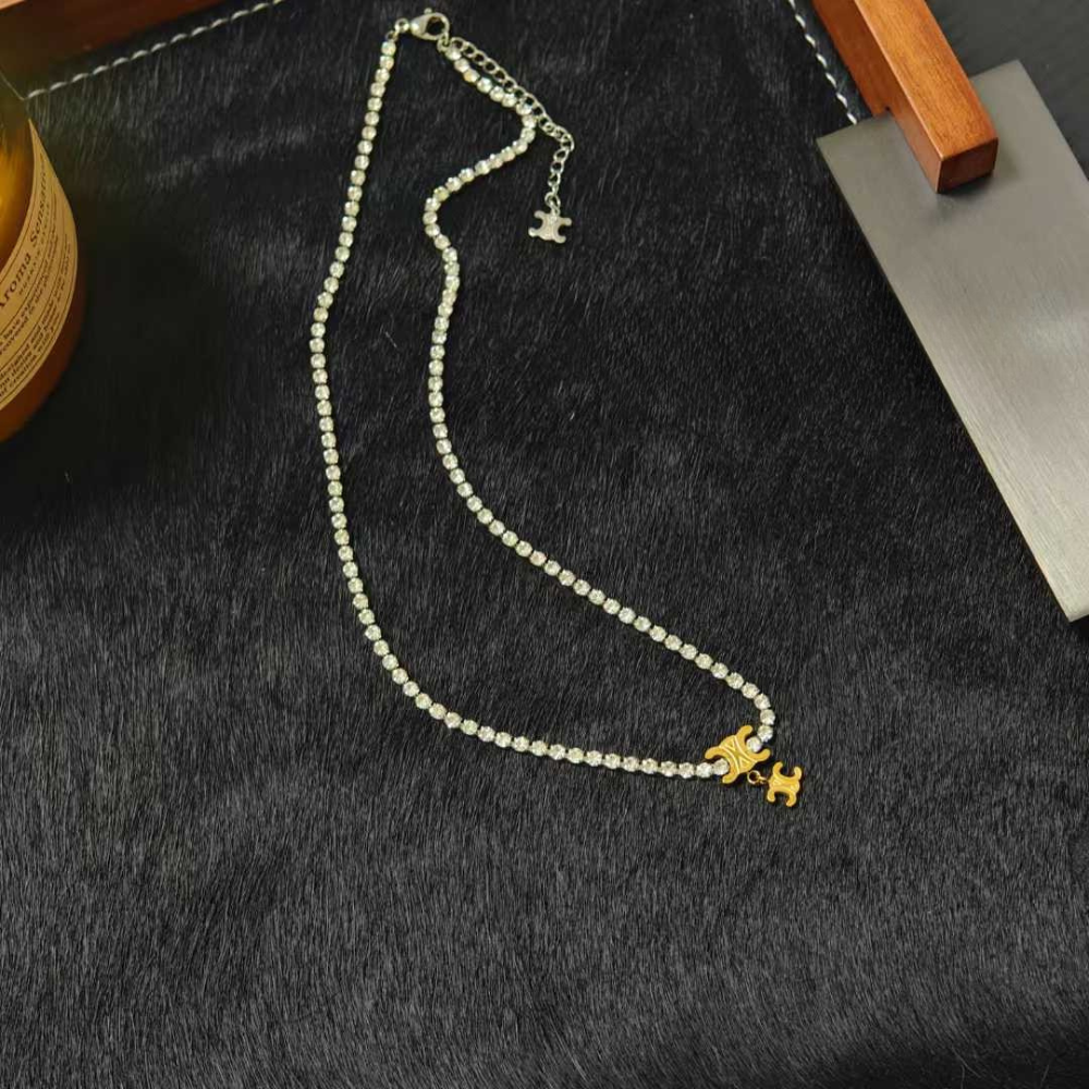 C&eline set with diamond necklace & bracelet in silver with stone never fade jewelry