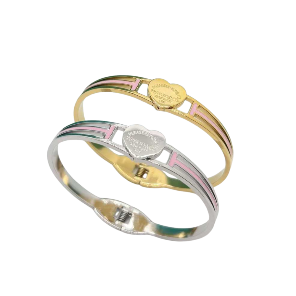 T&iffany hollow out with love bangle gold /silver waterproof bracelet with pink jewelry