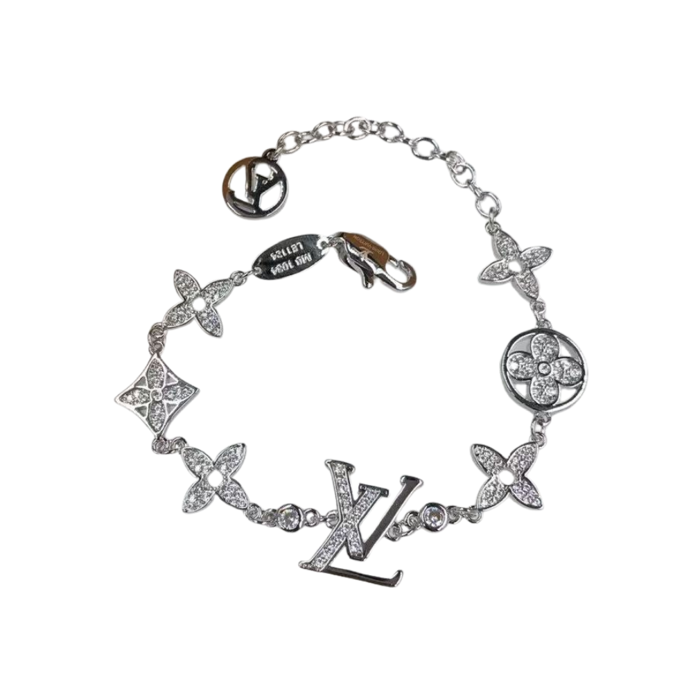 L&V bracelet with diamond plain gold /plain silver with stamp high quality never fade jewelry