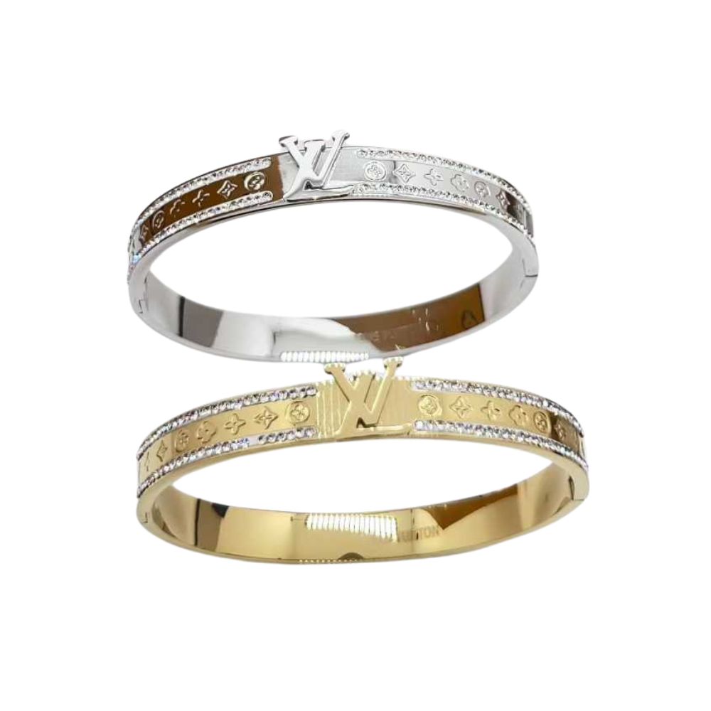 L&V bangle with stone gold / silver waterproof bracelet with stone with stamp inside jewelry