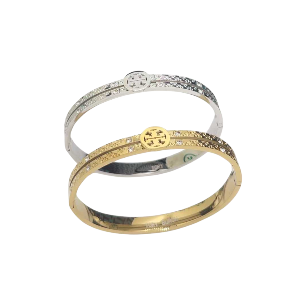 T&B hollow out bangle with stone gold / silver bracelet HQ with diamond with stamp inside jewelry