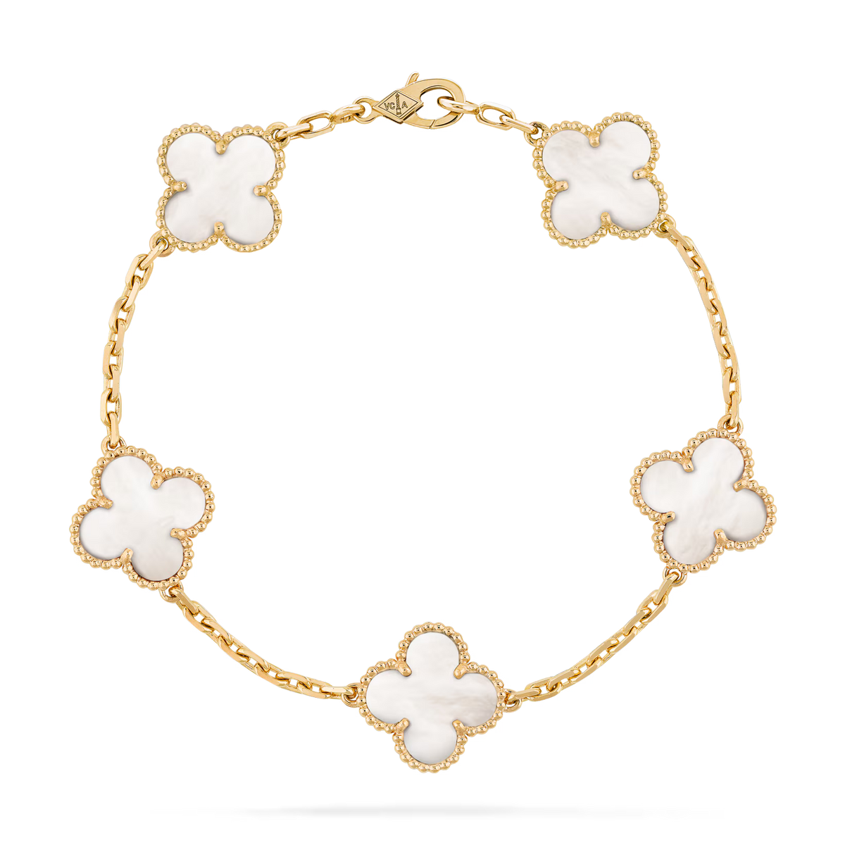 V&CA 18K yellow Gold Plated with stamp,white natural Mother-of-pearl Bracelet, Lucky Link Bracelets Double-Sided Adjustable Design Jewelry for Women Girls Christmas Valentine's Day