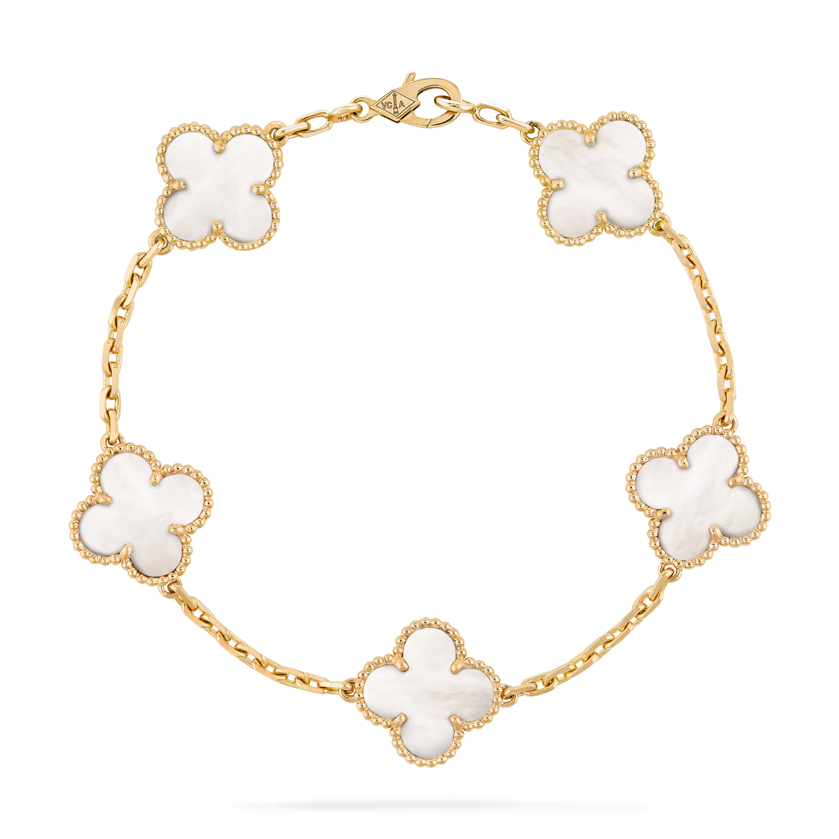 V&CA 18K yellow Gold Plated with stamp,white natural Mother-of-pearl Bracelet, Lucky Link Bracelets Double-Sided Adjustable Design Jewelry for Women Girls Christmas Valentine's Day