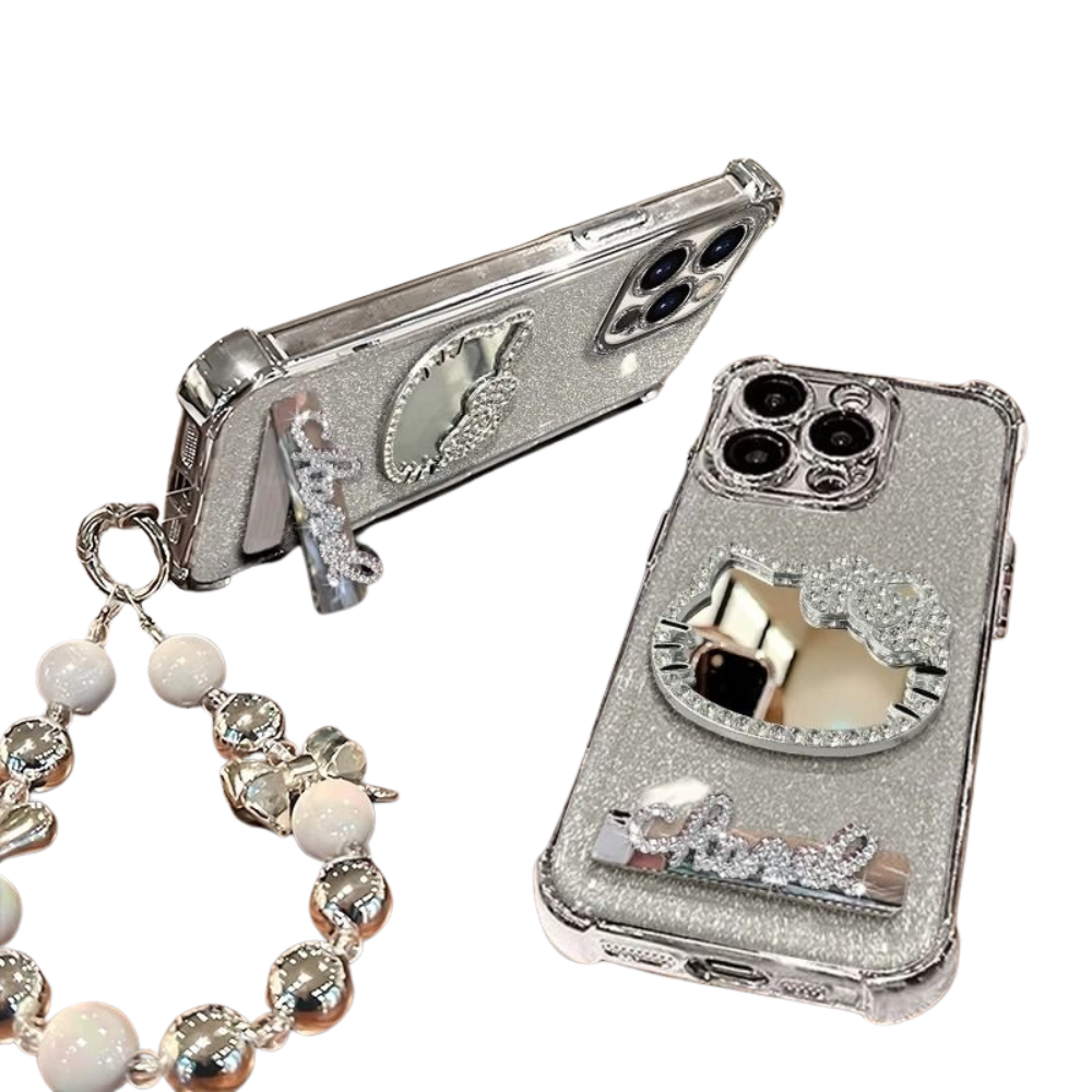 Kitty mirror suitable for iPhone 16 Promax phone case silever 15Plus/14 Airbag anti fall