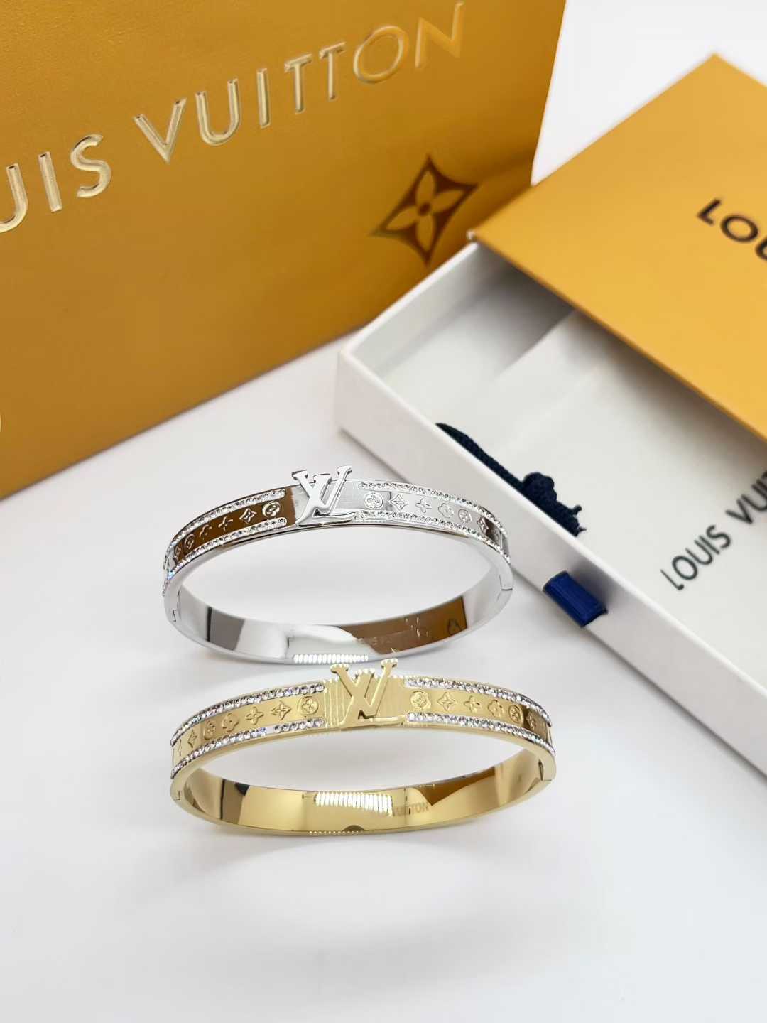 L&V bangle with stone gold / silver waterproof bracelet with stone with stamp inside jewelry