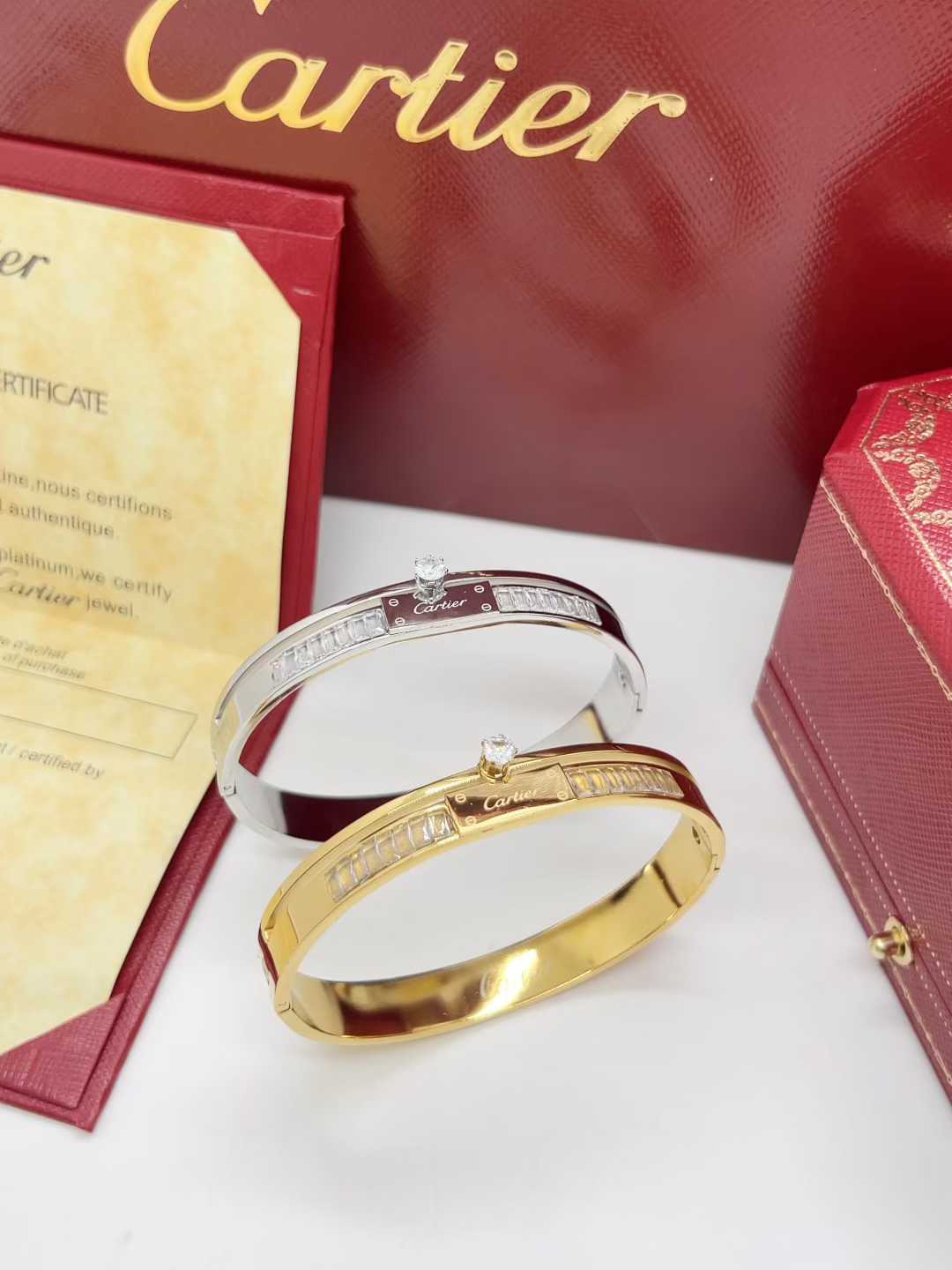 C&T diamond bangle gold / silver HQ with stone never fade bracelet with stamp jewelry