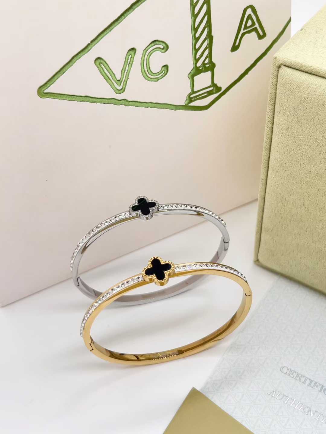 V&CA clover diamond bangle gold / silver with stone bracelet never fade HQ jewelry
