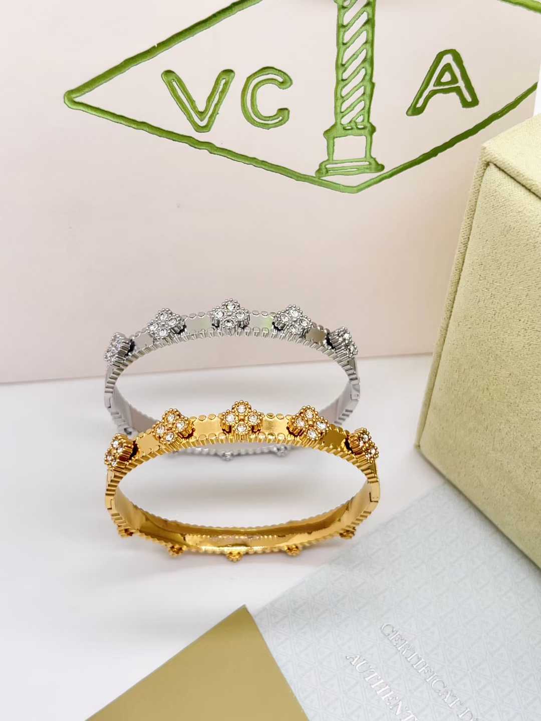 V&CA five clover diamond bangle gold / silver bracelet with stone waterproof jewelry