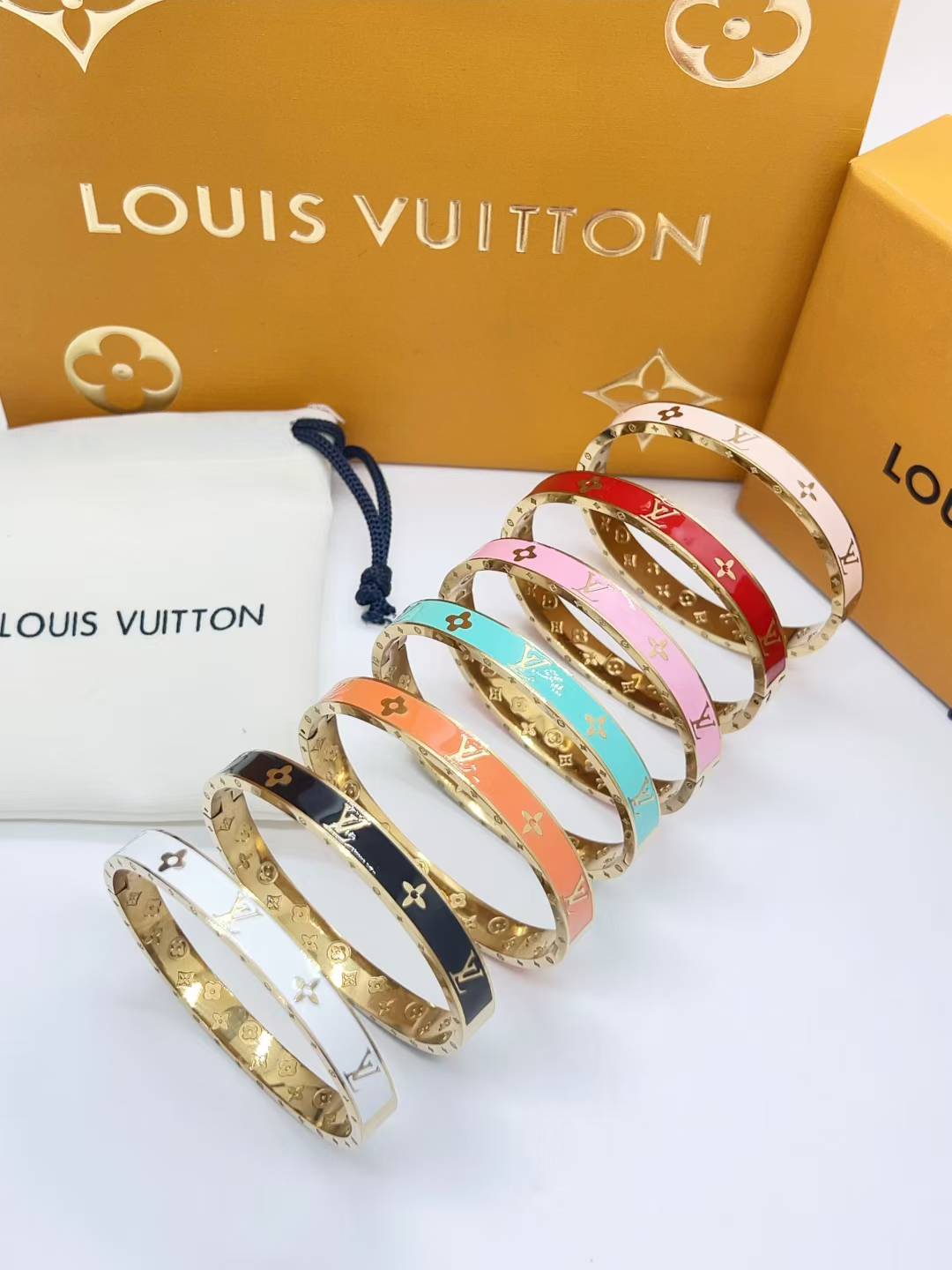 L&V multi color bangle in gold HQ with stamp bracelet never fade jewelry