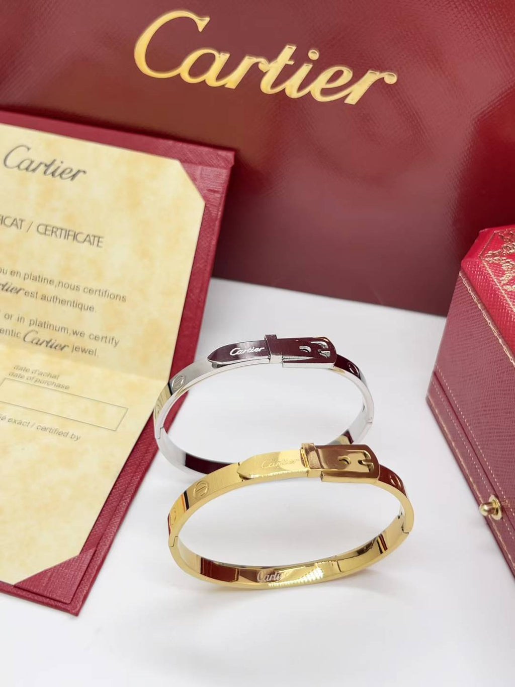 C&T belt bangle plain gold /plain silver waterproof bracelet with stamp inside HQ jewelry