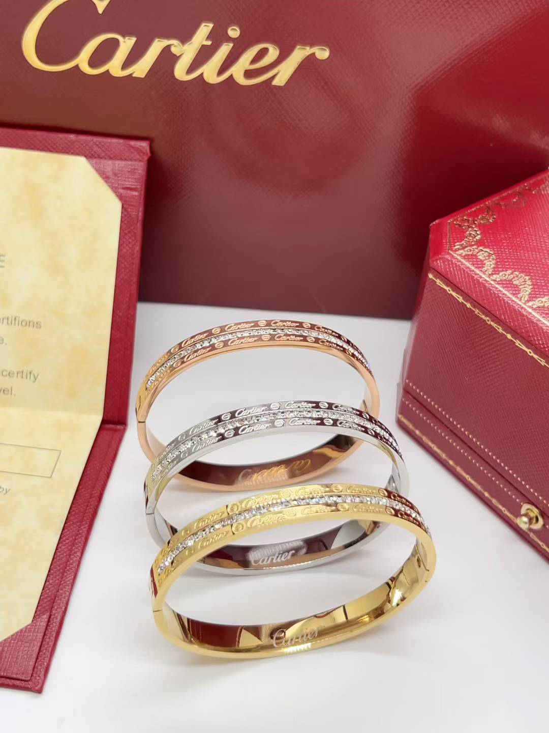 C&T bangle with diamond gold / silver / rose gold bracelet with stone never fade with stamp jewelry
