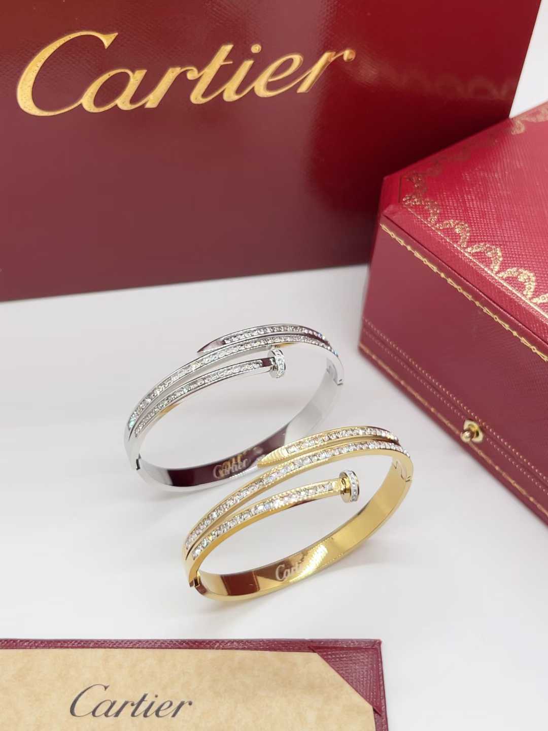 C&T row diamond nail bangle gold / silver with stone waterproof bracelet with stamp jewelry