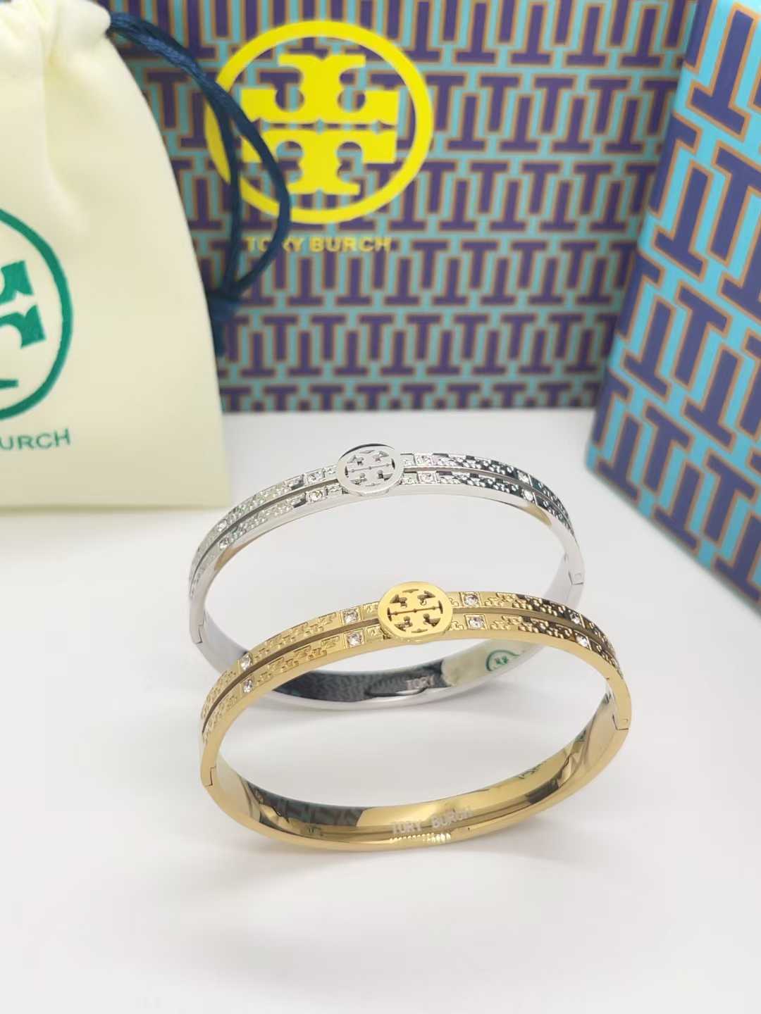 T&B hollow out bangle with stone gold / silver bracelet HQ with diamond with stamp inside jewelry