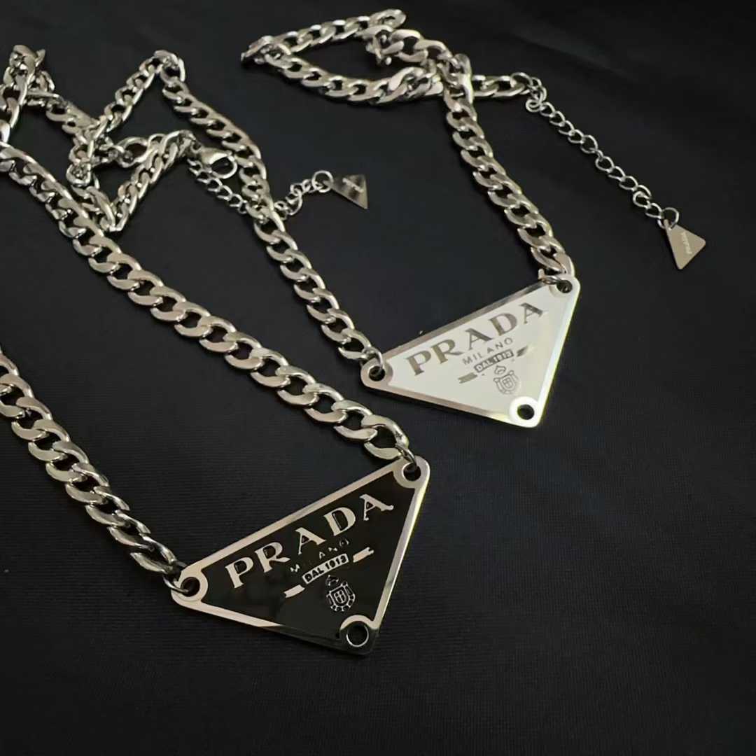 P&rada european style necklace black / white in silver with stamp waterproof jewelry