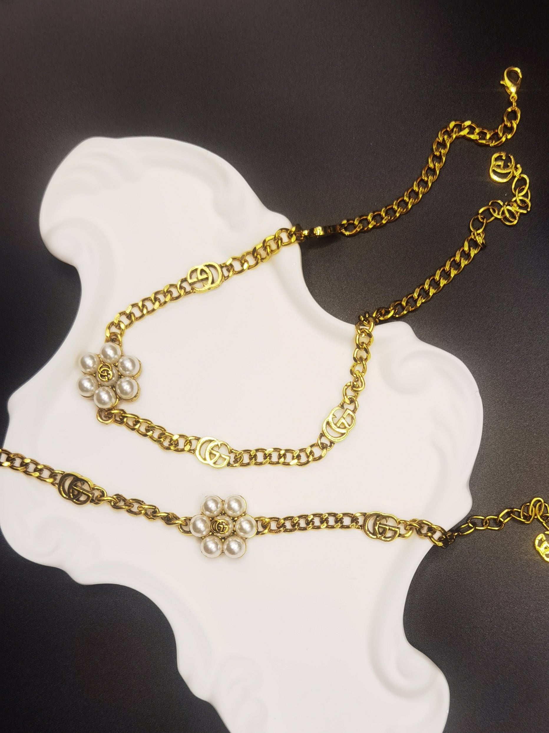G&G set with pearl necklace & bracelet HQ in gold with stamp waterproof jewelry