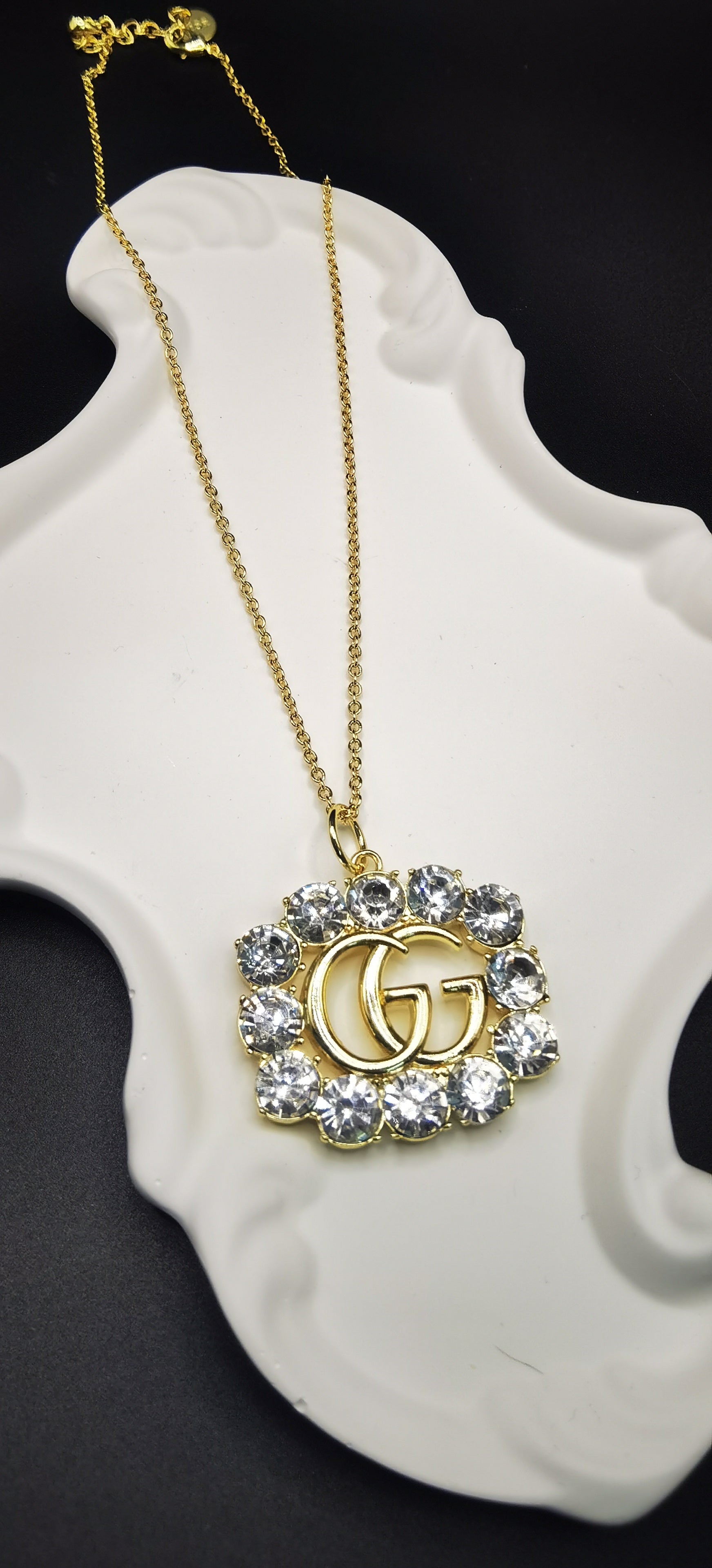 G&G necklace with big diamond in gold with stone waterproof bling bling jewelry