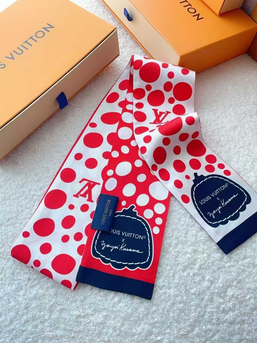 L&V red / black color with circular pattern scarves hair neck accessories bag scarves headband