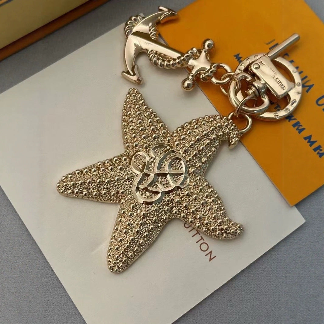 Keychain with starfish pendant with anchor pendant, bag charm, car key, house key decoration with stamp