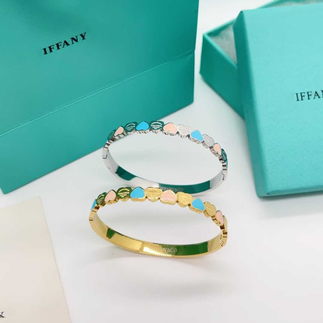 Bangle with love with heart in gold /silver waterproof bracelet with pink and blue jewelry