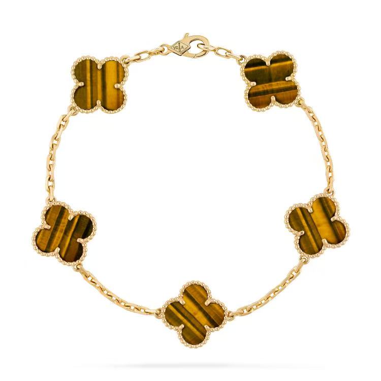 Tiger eyes bracelet 18K yellow gold plated with stamp, lucky link bracelets double-sided adjustable design jewelry
