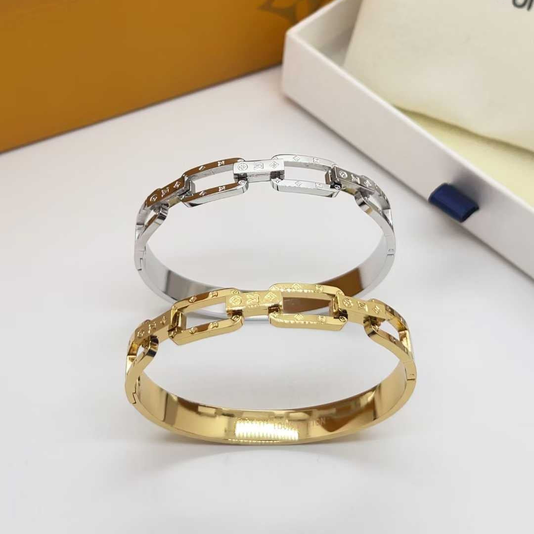 Bangle HQ hollow out gold / silver  with stamp bracelet never fade jewelry