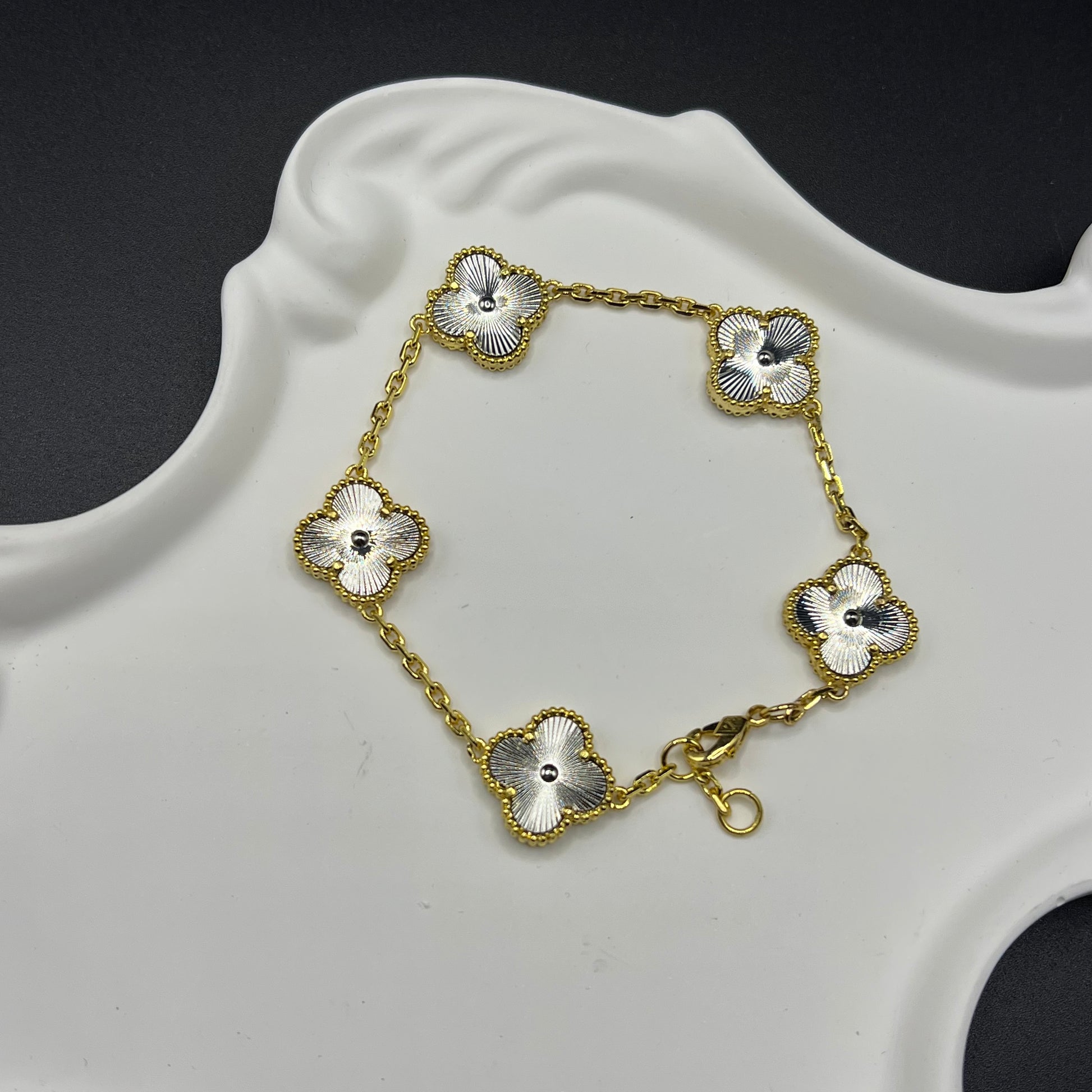 Clover laser bracelet with diamond gold and silver color with stone with stamp jewelry