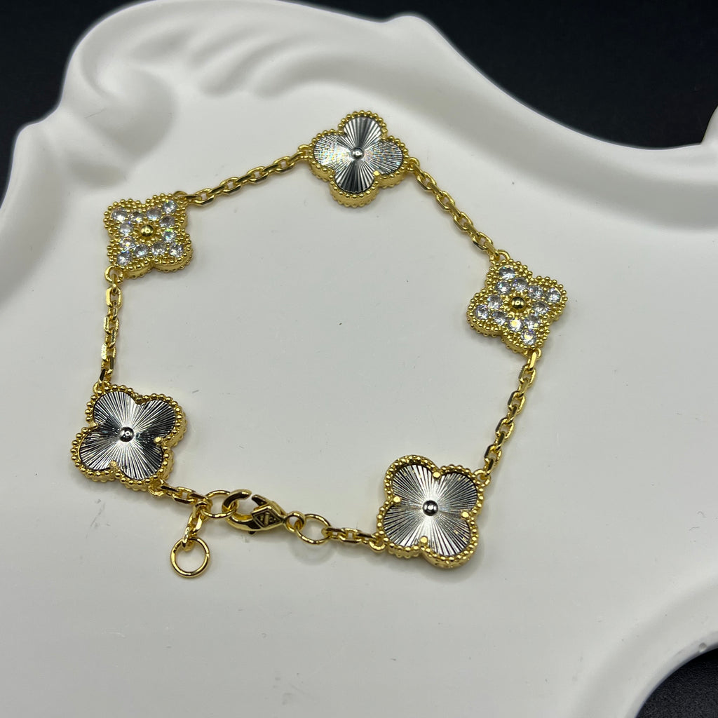 Clover laser bracelet with diamond gold and silver color with stone with stamp jewelry