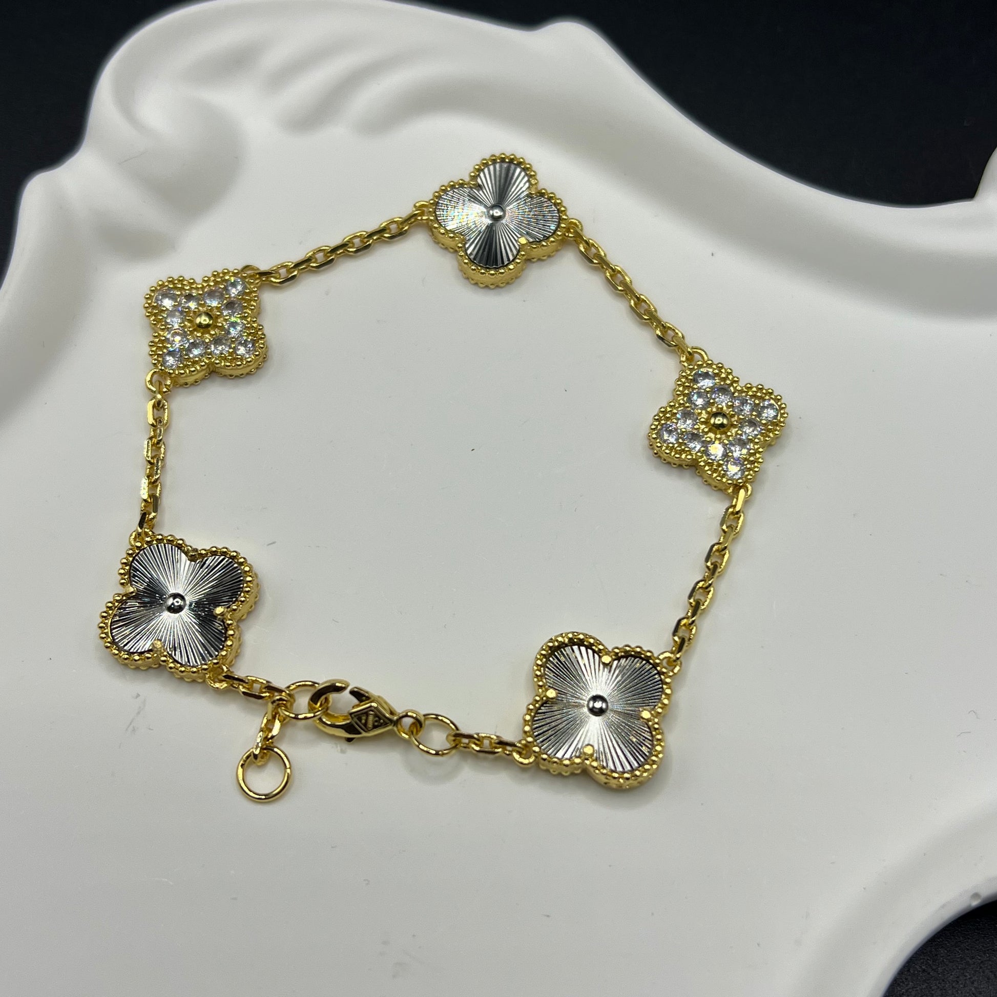 Clover laser bracelet with diamond gold and silver color with stone with stamp jewelry