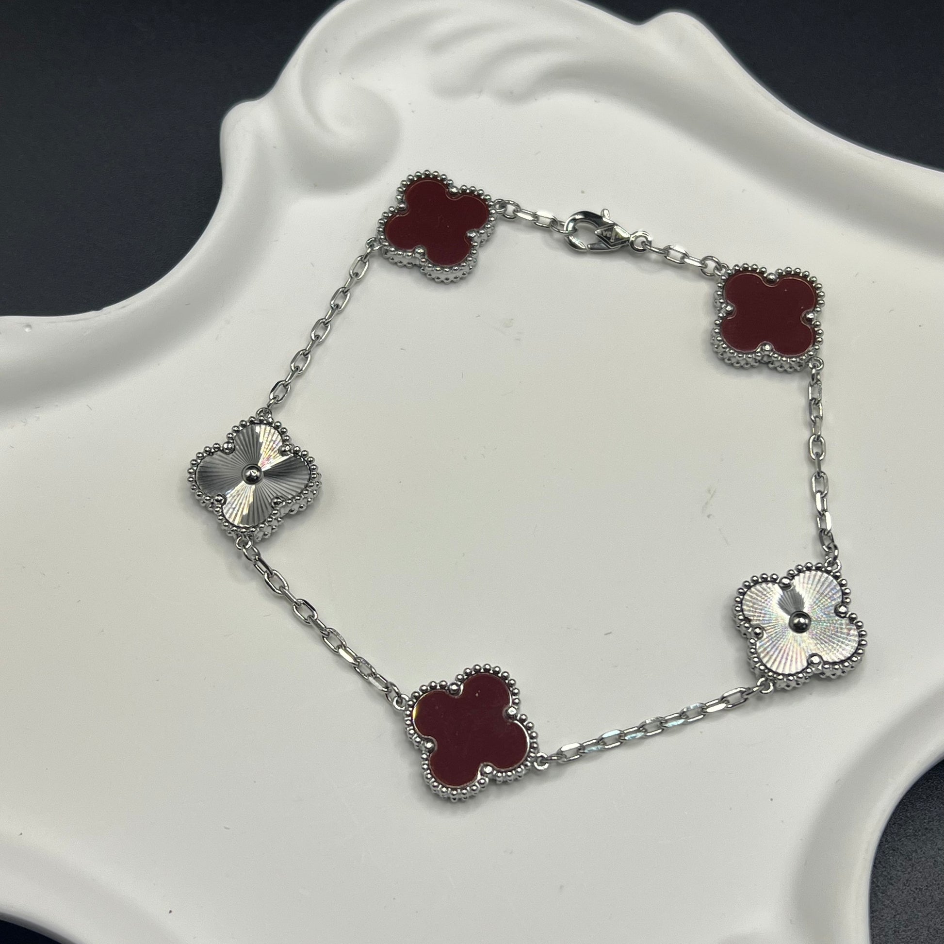 Clover laser bracelet with diamond burgundy color with stone jewelry with stamp