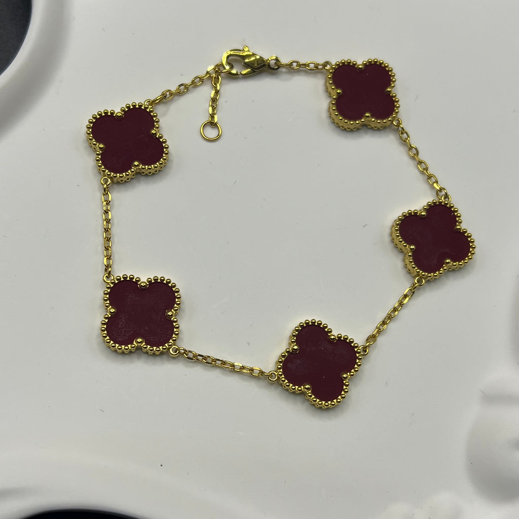Clover laser bracelet with diamond burgundy color with stone jewelry with stamp
