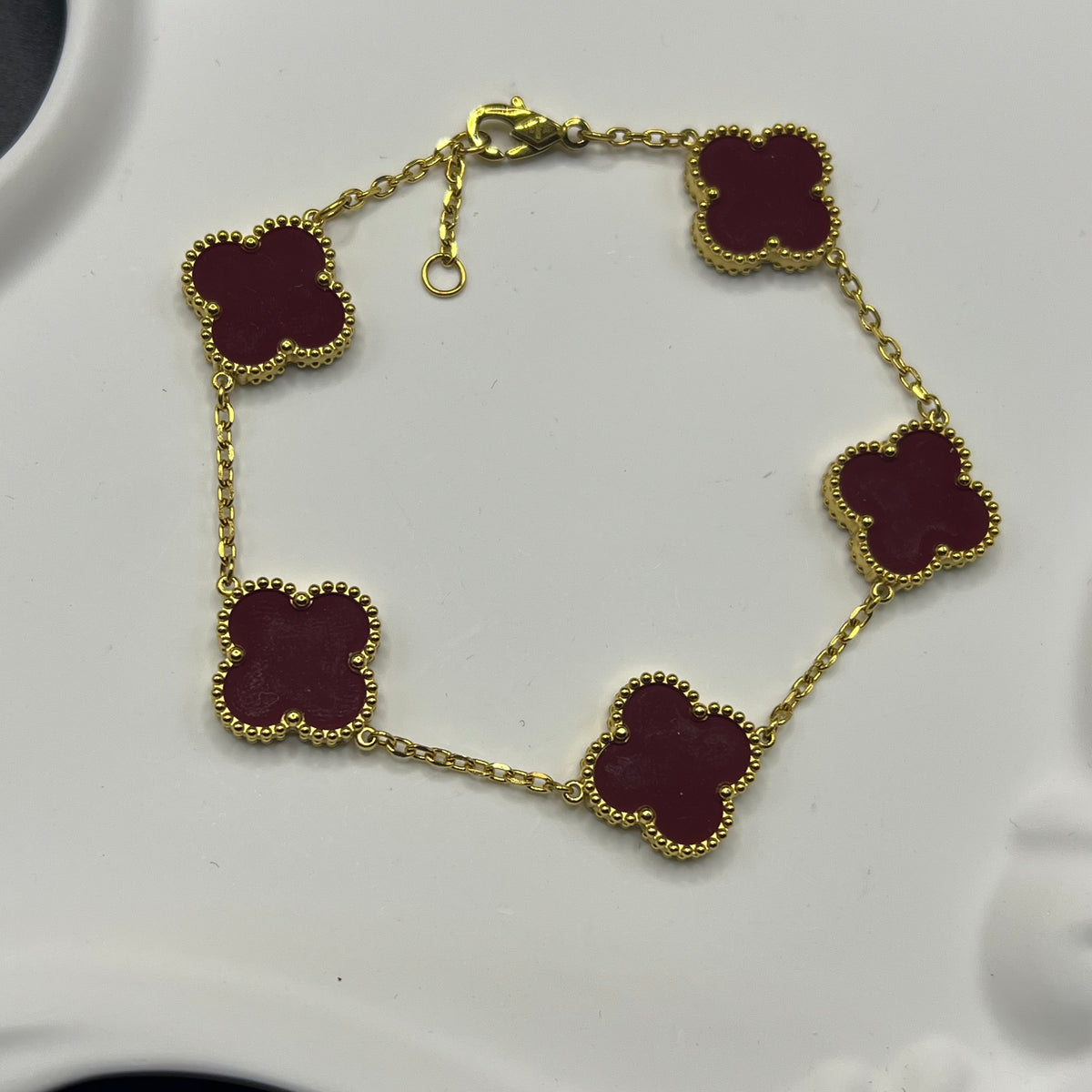 Clover laser bracelet with diamond burgundy color with stone jewelry with stamp
