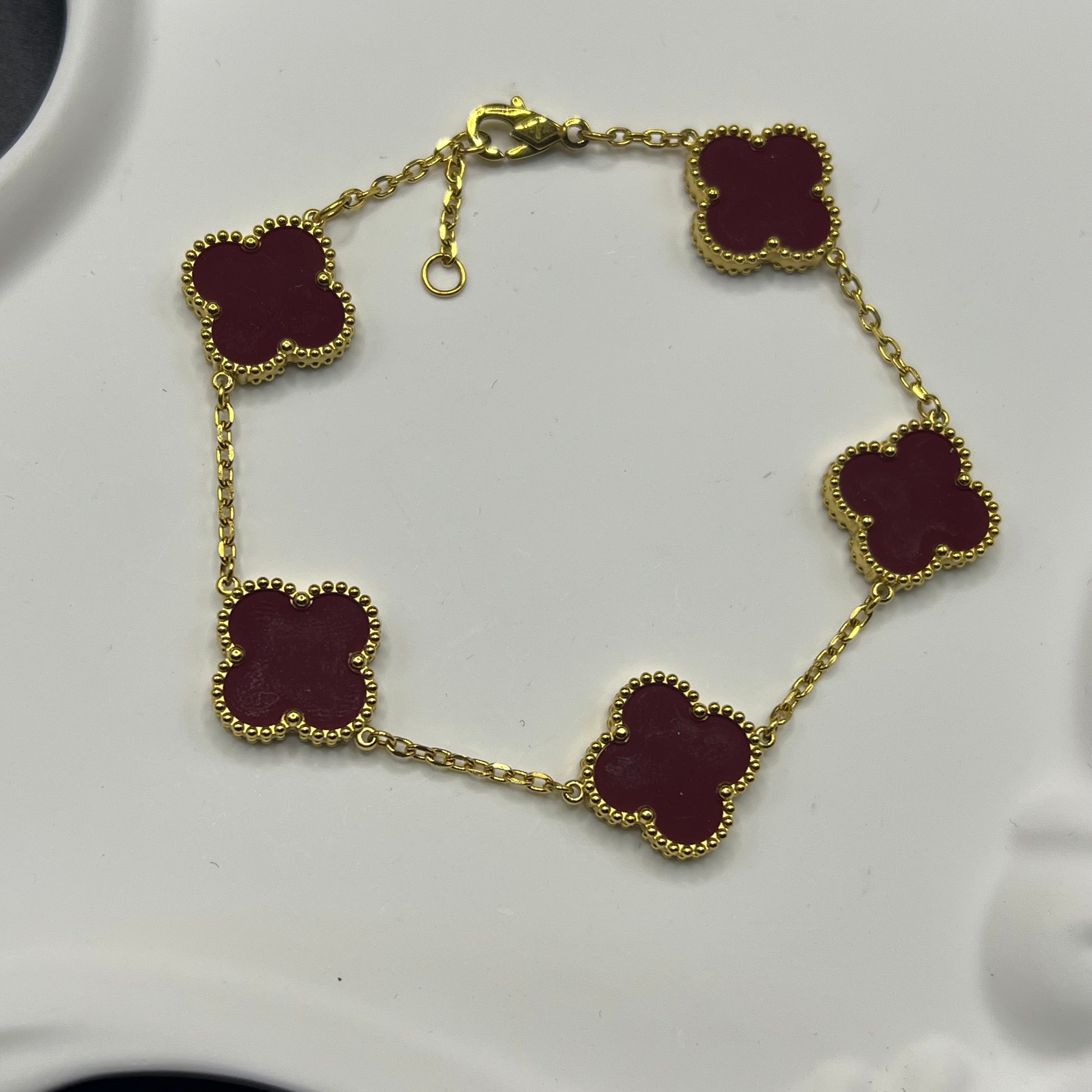 Clover laser bracelet with diamond burgundy color with stone jewelry with stamp
