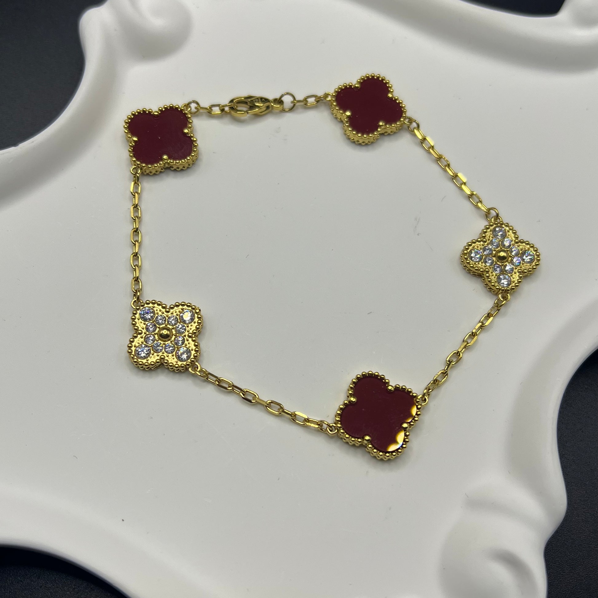 Clover laser bracelet with diamond burgundy color with stone jewelry with stamp