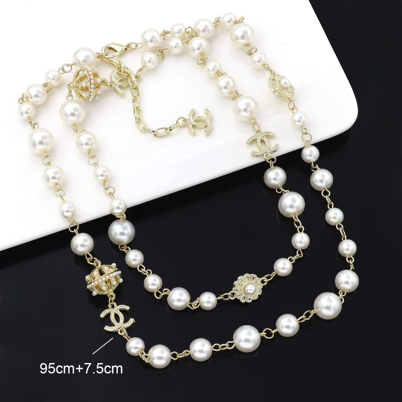 Pearls necklace double layered design in gold stacked style jewelry
