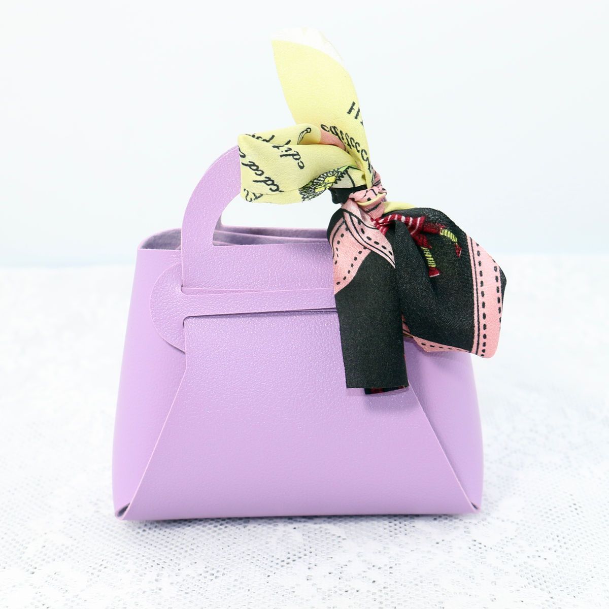 Creative small leather bag dopamine color souvenir simple ribbon folding small bag light luxury candy bag creative niche gift packaging bag