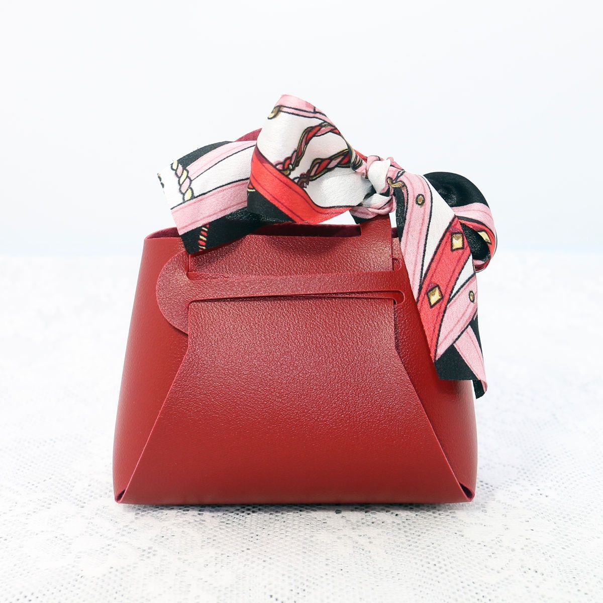 Creative small leather bag dopamine color souvenir simple ribbon folding small bag light luxury candy bag creative niche gift packaging bag
