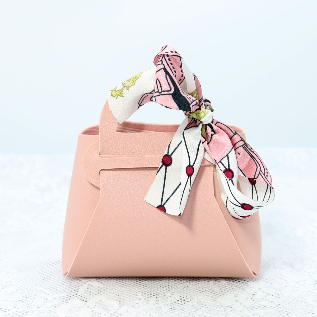 Creative small leather bag dopamine color souvenir simple ribbon folding small bag light luxury candy bag creative niche gift packaging bag