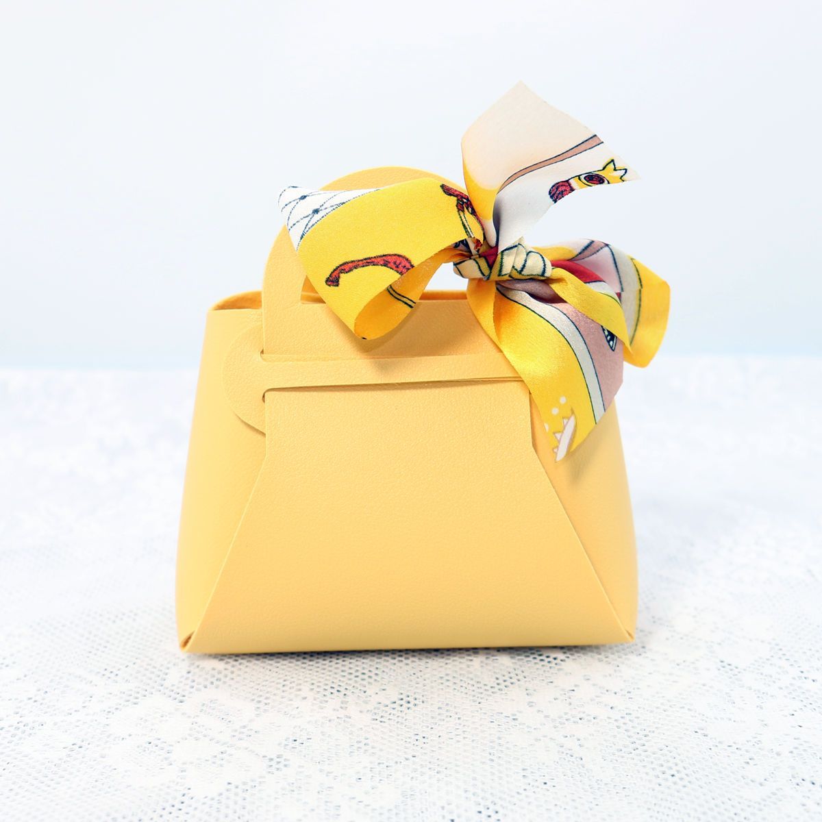 Creative small leather bag dopamine color souvenir simple ribbon folding small bag light luxury candy bag creative niche gift packaging bag