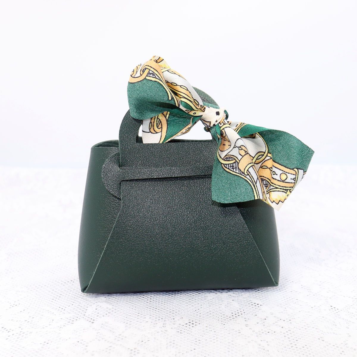 Creative small leather bag dopamine color souvenir simple ribbon folding small bag light luxury candy bag creative niche gift packaging bag