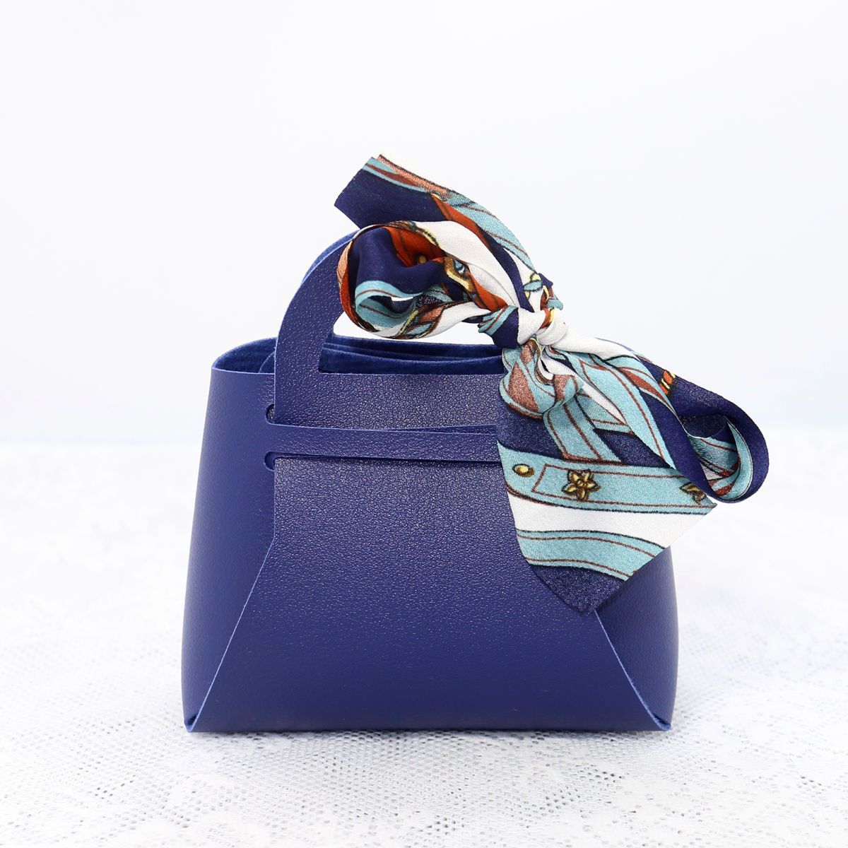 Creative small leather bag dopamine color souvenir simple ribbon folding small bag light luxury candy bag creative niche gift packaging bag