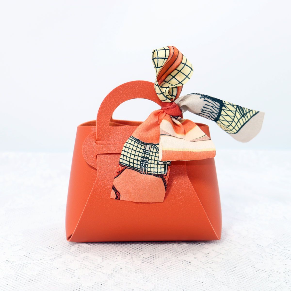 Creative small leather bag dopamine color souvenir simple ribbon folding small bag light luxury candy bag creative niche gift packaging bag