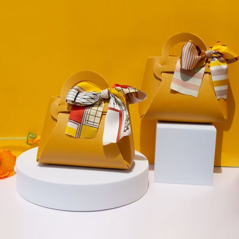 Creative small leather bag dopamine color souvenir simple ribbon folding small bag light luxury candy bag creative niche gift packaging bag