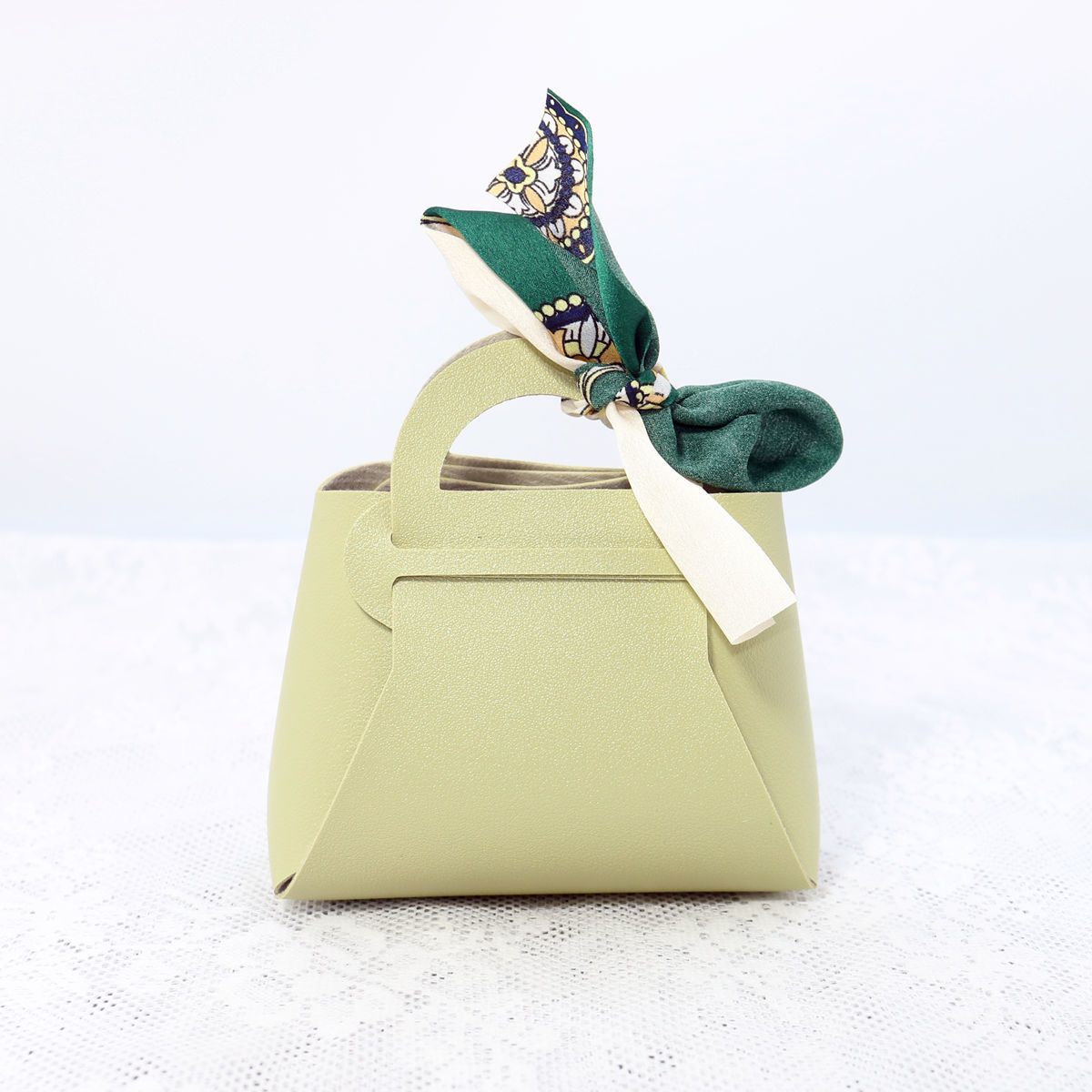 Creative small leather bag dopamine color souvenir simple ribbon folding small bag light luxury candy bag creative niche gift packaging bag