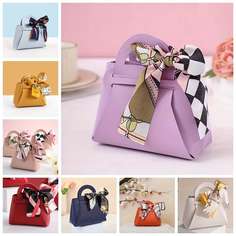 Creative small leather bag dopamine color souvenir simple ribbon folding small bag light luxury candy bag creative niche gift packaging bag