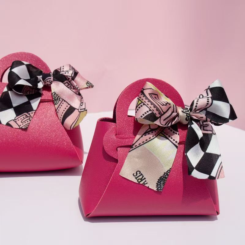 Creative small leather bag dopamine color souvenir simple ribbon folding small bag light luxury candy bag creative niche gift packaging bag