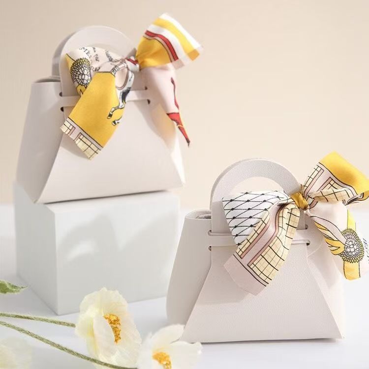 Creative small leather bag dopamine color souvenir simple ribbon folding small bag light luxury candy bag creative niche gift packaging bag